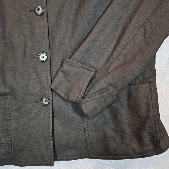 Preston & York Linen Blazer Womens 16 Black flip cuff collarless button career - Picture 5 of 11